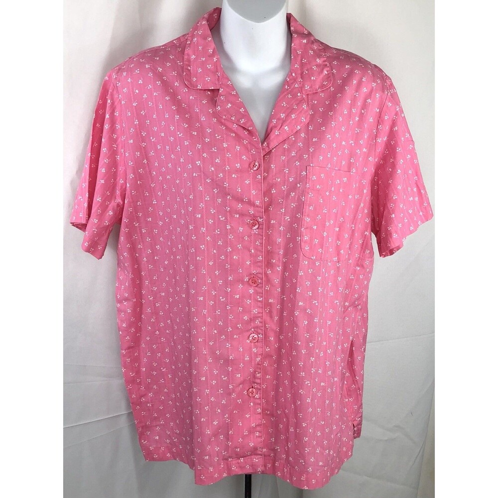 Cabernet top blouse L Pink floral button front short sleeve cottage core